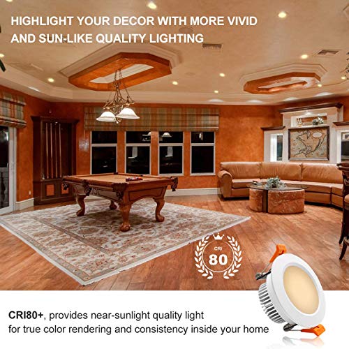 3 Inch LED Recessed Lighting, 5W Dimmable Downlight 40W Halogen Equivalent, 2700K Ultra Warm White, CRI 80+ LED Downlight Ceiling Light with LED Driver, Recessed Lights 1 Pack - color: 2700k (Ultra Warm White), size: White-3Inch-1Pack