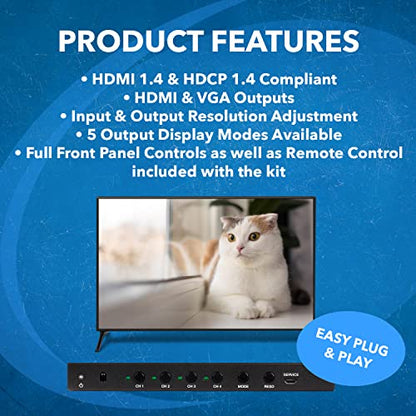 OREI 4x1 Out Quad Screen Multiviewer 1080p 3.5mm/Analog IR Remote HDMI 1.4