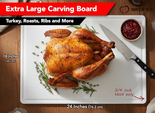 Extra Large Cutting Board 24x18 with Groove, 3/4" Heavy White Plastic - color: White, size: 24"L x 18"W