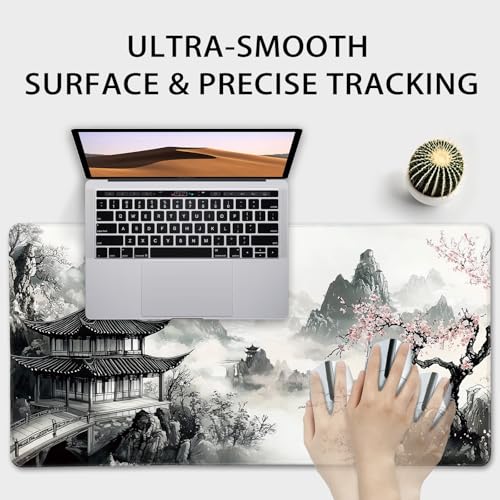 Japanese B&W Cherry Blossoms Gaming Mouse Pad Desk Mat 31.5"x15.7 - color: Black and White