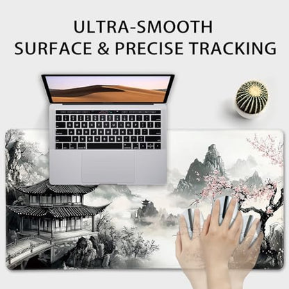 Japanese B&W Cherry Blossoms Gaming Mouse Pad Desk Mat 31.5"x15.7 - color: Black and White