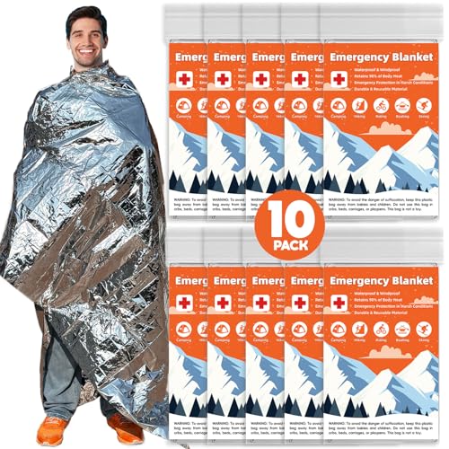Emergency Mylar Blankets, Survival Space Blanket, 10 Pack - color: Silver-10 Pcs