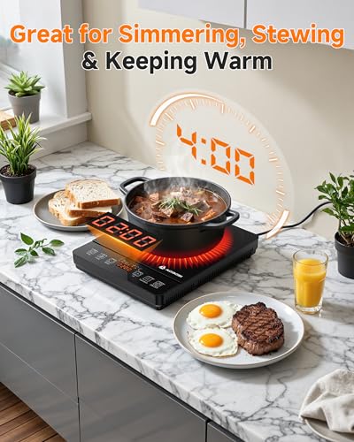 AOBOSI Portable induction cooktop, 1800W fast and efficient cooking, blue LCD screen, 17 power levels/20 temperature levels, pause/timer, keep warm, DIY three-stage program, Christmas gifts