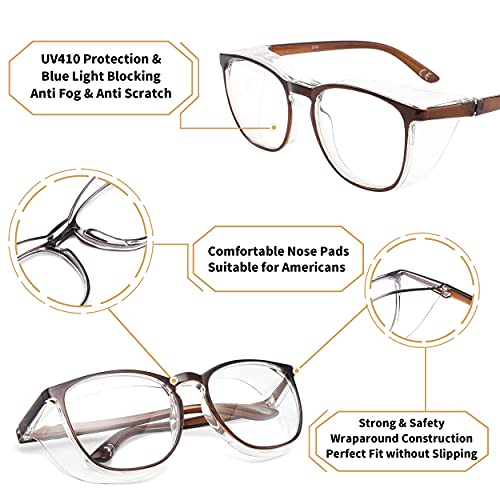 Alsenor Safety Glasses Anti Fog Goggles Protective Eyewear Blue Light Blocking Anti Dust UV Protection Glasses For Men Women (Brown) - color: Brown