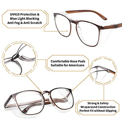 Alsenor Safety Glasses Anti Fog Goggles Protective Eyewear Blue Light Blocking Anti Dust UV Protection Glasses For Men Women (Brown) - color: Brown