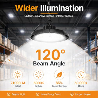 High Bay LED Shop Lights: 250W 5000K UFO Led Light 35000LM 6 Pack IP65 AC100-277V with US Plug 5' Cable - UFO Lights for Warehouse Shop Factory Garage - size: 250W/6Packs
