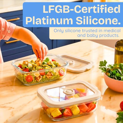 Non-Toxic Glass Food Containers with Lids, 4-Pack, Multi-Size, Beige - color: Beige, size: Multi Size