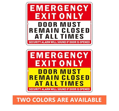 Emergency Exit Only Sign, (2 Pack) Self Adhesive Emergency Exit Sign Sticker for Door, Rust Free and Reflective Aluminum Metal Signs for Wall (9 x 6 inches, Red/Yellow) - color: Red /Yellow