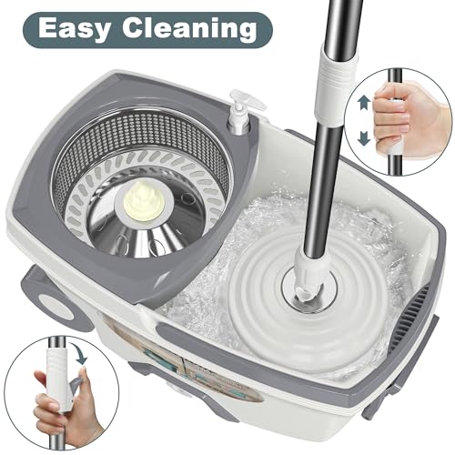 Traditional Large Spin Mop and Bucket, 2 Gal Capacity, White - size: Large - 6 Refills - White