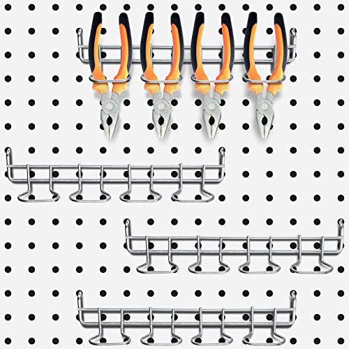 Coume 4 Pcs Pegboard Tool Holder Hooks for Screwdriver Pliers, Silver - color: Silver