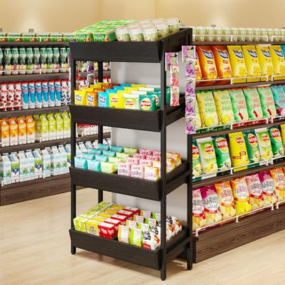 Tribesigns 4-Tier Retail Display Rack Stand, Wooden Snack Candy Rack, Heavy-Duty Wood Metal Concession Stands, Storage Shelf Organizer for Potato Chip (2, Black) - color: Black