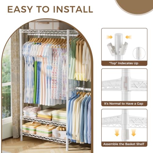 Golpart Heavy Duty Clothes Rack Metal Wardrobe with Adjustable Wire Shelves - color: White, size: 15.75"D x (70~88.5)"W x 76.5"H