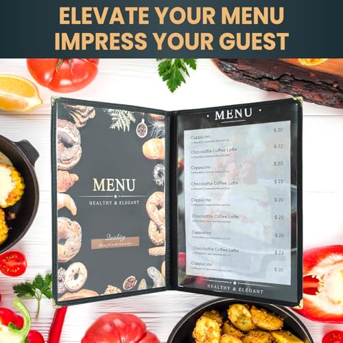 10 Pack Menu Covers 8.5 x 11, 2 Page 4 View Restaurant Menu Holders - size: 2 page