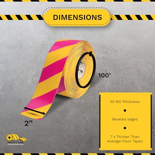 Mighty Line Diagonal Chevron Floor Marking Tape, 4 in Yellow and Magenta - size: 4 inch, style: Yellow With Magenta Chevrons
