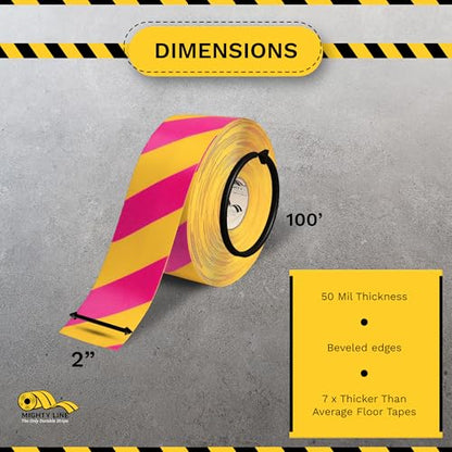 Mighty Line Diagonal Chevron Floor Marking Tape, 4 in Yellow and Magenta - size: 4 inch, style: Yellow With Magenta Chevrons