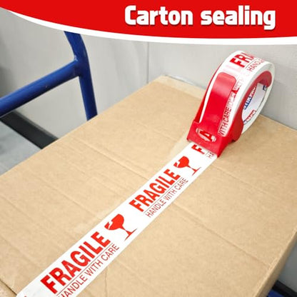 Fragile Tape with Dispenser 2 Inch x 330 Feet (110 Yards) 2 Rolls, Total 220 Yards, Heavy Duty Fragiles Handle with Care Tape for Shipping, Sealing and Moving Box