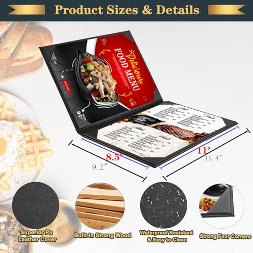 8.5x11 Restaurant Menu Book Cover Holder Water Proof Dinner Menu Cover Holder for Restaurant Hotel Bar Cocktail Menu Folder - size: 8.5"x11" (2 views/ 1pack)