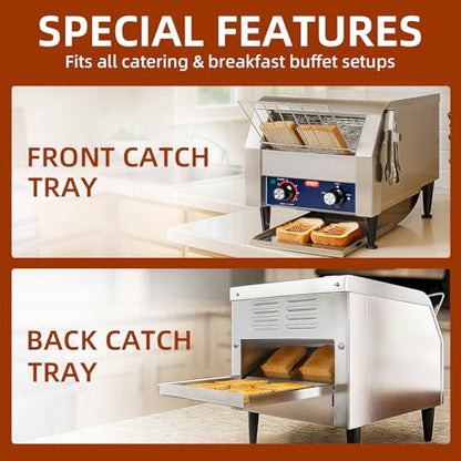 JOHAKYU Commercial Conveyor Toaster, 300 Slices/Hour Heavy Duty Stainless Steel Toaster for Buns, Bagels & Bread, Restaurant Grade with Cleaning Accessories