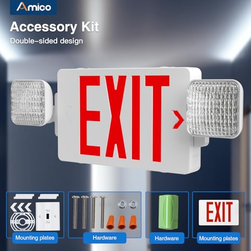 Amico 4 Pack Commercial Red Double-Sided Exit Sign with Large LED Light - color: Red