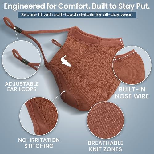 INHERENT Reusable Face Mask, Anti-Odor, Adjustable, Comfortable - style: Brown - Large