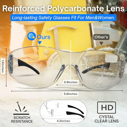 Safety Glasses Ansi Z87.1 Clear Safety Glasses Bulk Impact Scratch Resistant Lens Protective Eyewear for Men Women - color: 12pcs Clear