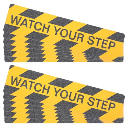 Yuanchu 12 Pack Watch Your Step Floor Decals Stickers, 23.6 x 6 Inch Self Adhesive Watch Your Step Tape Anti Slip Caution Floor Tape Water Resistance Safety Floor Decals for Workplace Indoor Outdoor