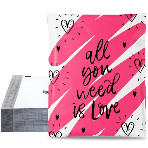 10x13 Inch Poly Mailers, Love Heart, 100 Pack Self Sealing - color: Love Heart