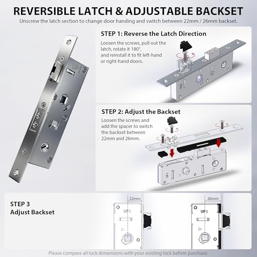 House Guard Storm Door Lock Body, Flat Slot, Adjustable 22/26mm Backset - style: Compatible with American-style lock cylinders