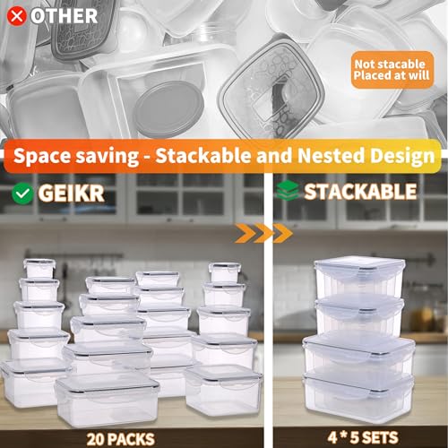 40 PCS Plastic Food Storage Containers with Lids Airtight, BPA-Free Leakproof Meal Prep Containers Reusable,Microwave & Dishwasher & Freezer Safe,Includes Labels & Pen - color: Black 20 Pack