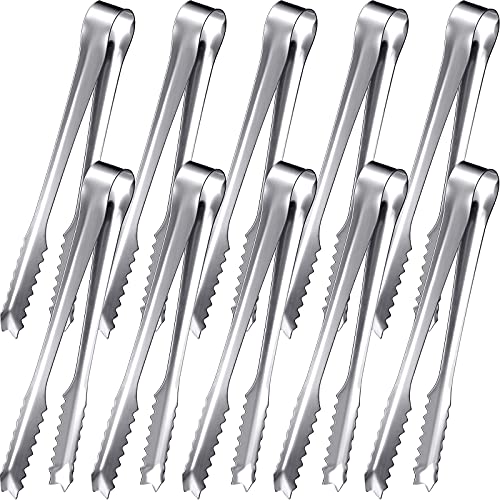 10-Piece Stainless Steel Ice Tongs - Sawtooth Food Serving Tongs for Restaurant, Hotel, Ice Bucket - 7.5 Inch