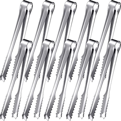 10-Piece Stainless Steel Ice Tongs - Sawtooth Food Serving Tongs for Restaurant, Hotel, Ice Bucket - 7.5 Inch