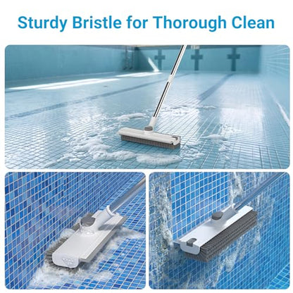3 in 1 Floor Scrub Brush with 52" Long Handle, Heavy-Duty Stiff 90° Bristle Floor Scrubber, Shower Scrubber with Squeeze, Cleaning Brush for Bathroom Pool Garage Glass Tile Concrete White - color: White