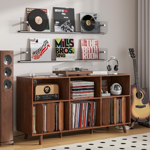 Oubayajia Large Record Player Stand, Vinyl Record Storage Holder, Walnut
