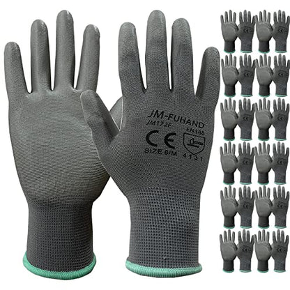 Ultra-Thin PU Coated Safety Work Gloves, 12 Pairs, Grey, Medium, Unisex - color: Pu Coating (Grey), size: Medium