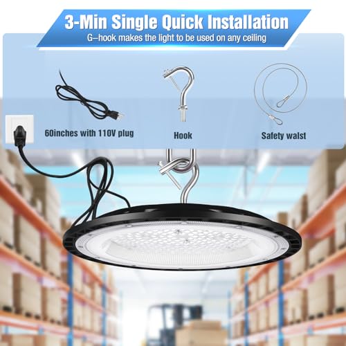 YANYCN 8 Pack 240W UFO Led High Bay Light Fixture,120VAC,40000LM,5000K Daylight Commercial Shop Bay Lighting,[1050W MH/HPS Equiv.] US Plug Area Lighting for Warehouse/Barn/Gym/Factory/Workshop - size: 240W 8pack UFO Led High Bay light