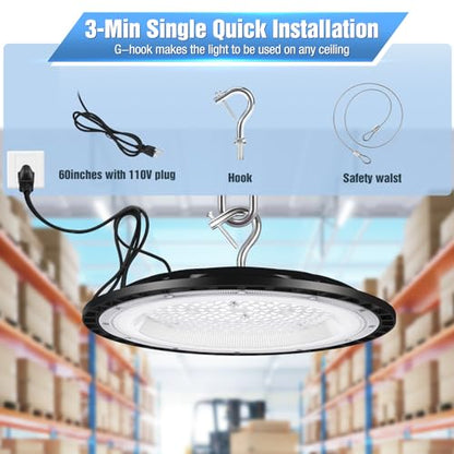 YANYCN 8 Pack 240W UFO Led High Bay Light Fixture,120VAC,40000LM,5000K Daylight Commercial Shop Bay Lighting,[1050W MH/HPS Equiv.] US Plug Area Lighting for Warehouse/Barn/Gym/Factory/Workshop - size: 240W 8pack UFO Led High Bay light