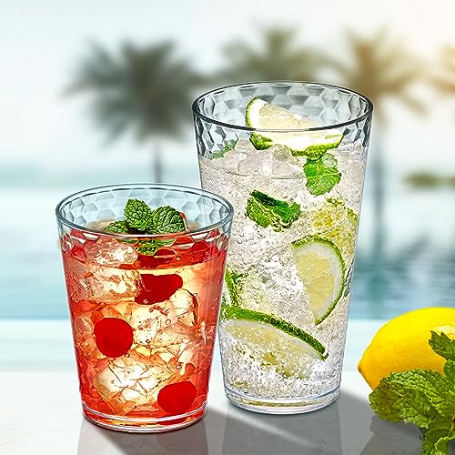 Amazing Abby - Snowflake - 16-Ounce and 24-Ounce Tumblers (Set of 12), Clear Reusable Plastic Cups, Stackable, BPA-Free, Shatter-Proof, Dishwasher-Safe - style: All-Clear, 16 oz + 24 oz