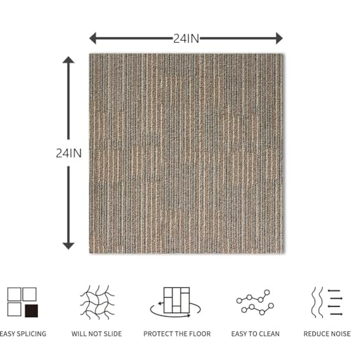 ALTRUISTIC Heavy Duty Bedroom Carpet Tiles, 24" x 24", 18 Pieces/72 sq ft - color: Khaki