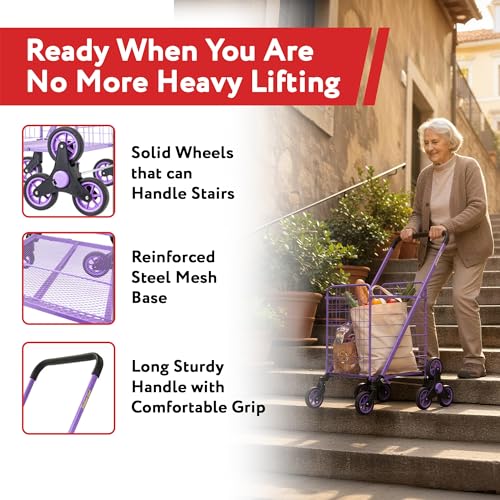 dbest Products Stair Climber Cruiser Cart Shopping Grocery Rolling Folding Laundry Basket on Wheels Foldable Utility Trolley Compact Lightweight Collapsible, Purple - color: Purple, style: Stair Climber