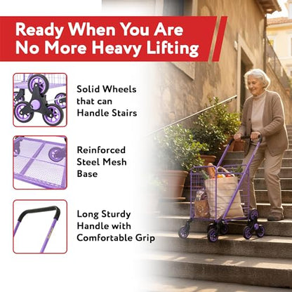 dbest Products Stair Climber Cruiser Cart Shopping Grocery Rolling Folding Laundry Basket on Wheels Foldable Utility Trolley Compact Lightweight Collapsible, Purple - color: Purple, style: Stair Climber