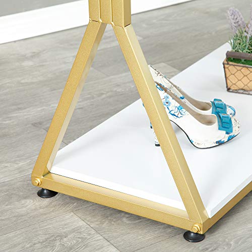 Clothing Store Modern Simple Metal Rolling Garment Rack with Wheels,Retail Display Rack with Wood, Single Rod Floor-Standing Hangers Dress Clothes Shelves (Gold Square Tube, 47.2 L)