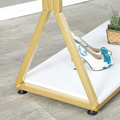 Clothing Store Modern Simple Metal Rolling Garment Rack with Wheels,Retail Display Rack with Wood, Single Rod Floor-Standing Hangers Dress Clothes Shelves (Gold Square Tube, 47.2 L)