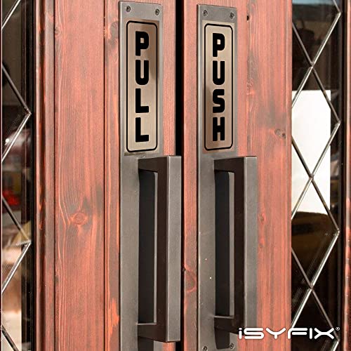 iSYFIX Push Pull Stickers Sign, 2x5 Inch, Black/Brushed Gold, 2 Pack - color: Black / Brushed Gold, size: Vertical 2x5