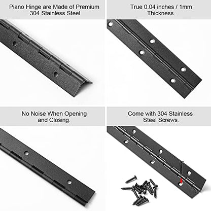 Piano Hinge 36 Inch x 1.2 Inch Heavy Duty Stainless Steel Black Continuous & Piano Hinges for Cabinets Boat Marine Door, 0.04" Leaf Thickness 1.2'' Open Width - size: 36 Inch