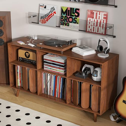 Oubayajia Large Record Player Stand, Vinyl Record Storage Holder, Walnut