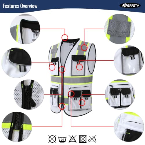 JKSafety Reflective Safety Vest for Men Cushioned Collar JK89M White S - color: Mesh-white, size: Small