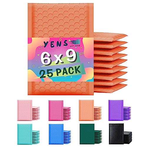 Yens Orange Poly Bubble Mailers 6x10 25 Pack Usable 6x9 - color: Orange, size: 6" x 10"
