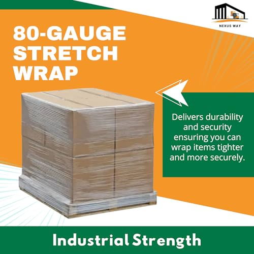 NEXUSWAY 4 Rolls 18'' Shrink Wrap for Moving - Stretch Film Pallet Wrap Roll Heavy Duty 1000 feet 80 Gauge Industrial Strength up to 800% Stretch 20 Microns for Shipping Moving Furniture - style: Pack of 4