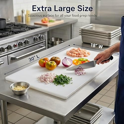 Commercial Cutting Board, Plastic Poly Kitchen Board Dishwasher Safe, Heavy Duty Food Prep Surface for Restaurant Use (30"L x 18"W x 0.57"Th) - color: White, size: 30"L x 18"W