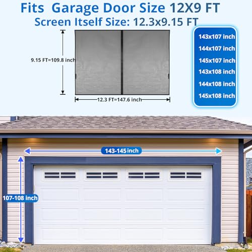 Garage Door Screen For 2 Car 12x9FT, Magnetic Screen Garage with Retractable Fiberglass Mesh and Heavy Duty Weighted Bottom, Easy Assembly & Pass, Hands Free Screen Door w/ 44 Magnets for Garage/Patio - color: Black, size: 12.3X9.15ft